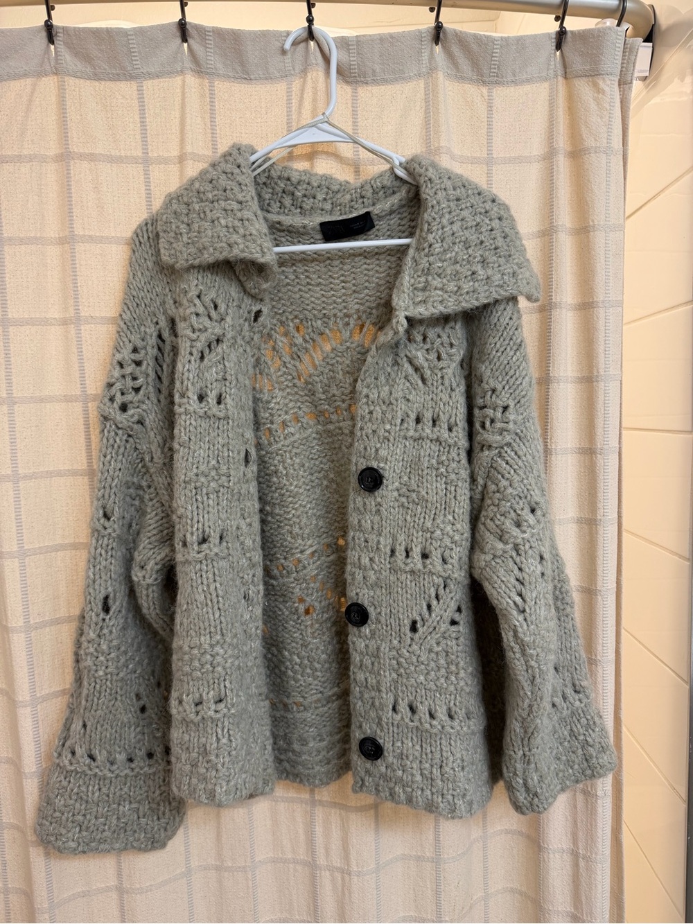 Zara Open-Knit Chunky Button Cardigan
